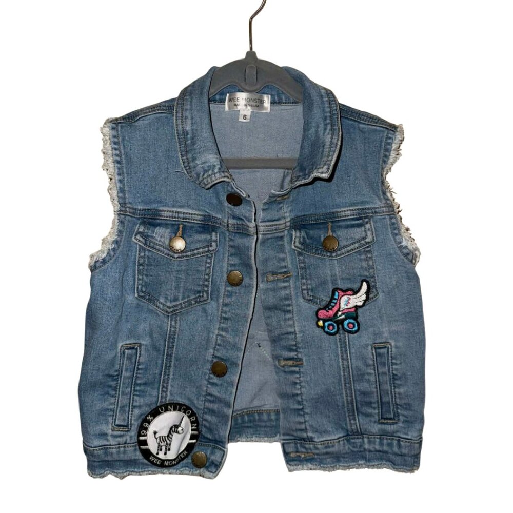 🔴 Girls Denim Vest with Patches